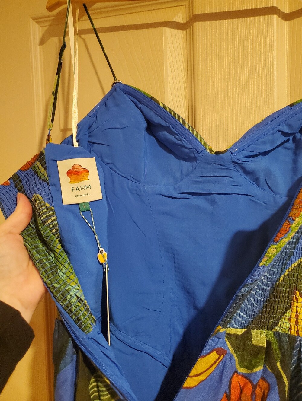NWT FARM Rio Blue Banana Grapes 3D Bodice Sleeveless Maxi Dress Size Large - Picture 12 of 13